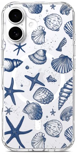 Ranz Clear Case Compatible with MagSafe for iPhone 17 – Blue Seashell Starfish Case for Women Girls, Anti-Yellowing Slim Shockproof Protective Cover - Cute Ocean Beach - color: Cute Ocean Beach, size: iPhone 17