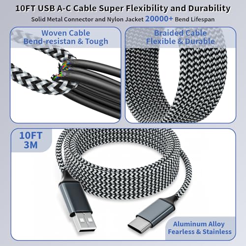 10FT USB to UAB C Cable,3Pack USB A to USB C 10FT Fast Charging Braided Cable for iPhone 17/16/15,Car Carplay Cable Upgraded Extra Durable USB to USB C Cord for iPhone 17 16 15,Galaxy S26/S25 and more