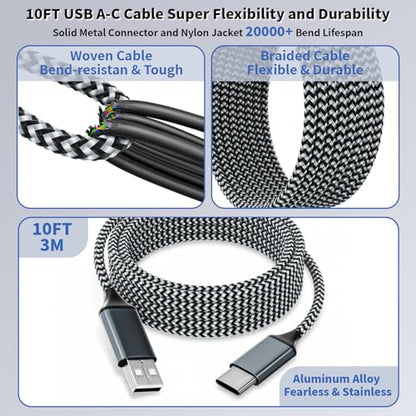 10FT USB to UAB C Cable,3Pack USB A to USB C 10FT Fast Charging Braided Cable for iPhone 17/16/15,Car Carplay Cable Upgraded Extra Durable USB to USB C Cord for iPhone 17 16 15,Galaxy S26/S25 and more