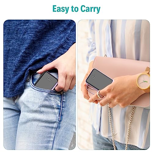 Portable Charger with Built in Cables,10000mAh Slim USB C Power Bank,Purple - color: Purple