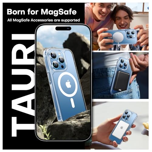 TAURI for iPhone 13 Pro Case, Compatible with MagSafe, Clear | with Screen Protector, Not-Yellowing Military-Grade Protection, Shockproof Slim Magnetic Case for iPhone 13 Pro - color: A-Magnetic Clear