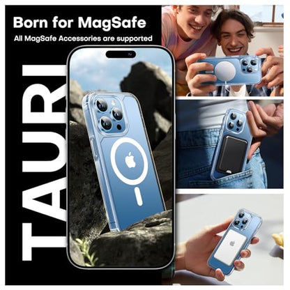 TAURI for iPhone 13 Pro Case, Compatible with MagSafe, Clear | with Screen Protector, Not-Yellowing Military-Grade Protection, Shockproof Slim Magnetic Case for iPhone 13 Pro - color: A-Magnetic Clear