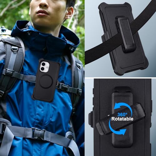 Phone Case for iPhone 16 Case with Belt Clip, Compatible with MagSafe | Defender for iPhone 16 Case with Kickstand, 3-Layer Heavy Duty Military Grade Drop Protection Cover for iPhone 16, Black - color: Black