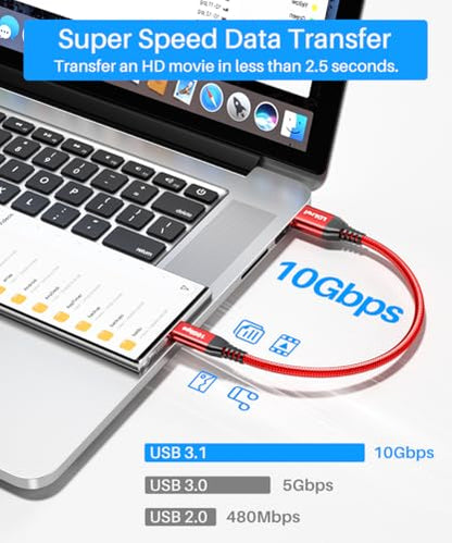 LDLrui USB C Data Cable 10Gbps, 0.5ft, 2-Pack, Red, Braided - size: 0.5ft