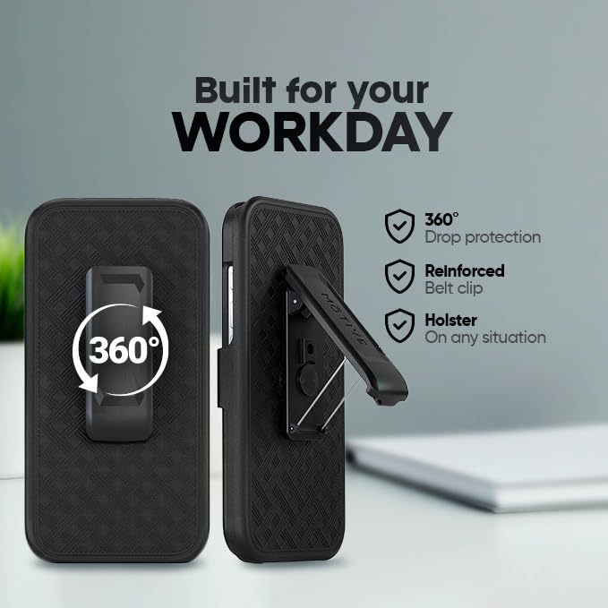 MOTIVE for iPhone 17 Case with Belt Clip, Rigid, Kickstand | 6.3" | Ranger v1 Series, Black, 360° holster, open-top/open-bottom port access, textured grip, slim - size: iPhone 17