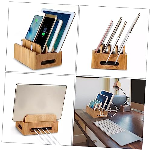KALLORY Wooden Phone Bracket with Multi Grid Storage Tabletop Organizer