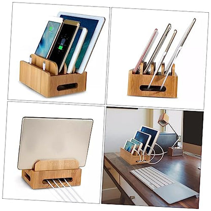 KALLORY Wooden Phone Bracket with Multi Grid Storage Tabletop Organizer
