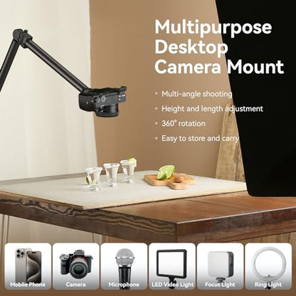 SMALLRIG Overhead Camera Mount, Camera Desk Mount Stand with Flexible Arm - style: Clamp 4456