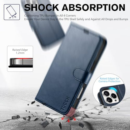 TUCCH Case Wallet for iPhone 16 Pro Max, RFID Blocking Folio, Dark Blue | 4 Card Holders, Kickstand, PU Leather, Magnetic Closure, Shockproof TPU Shell, Protective Flip Cover - color: Dark Blue