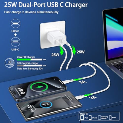 USB C Charger Block 25W Super Fast Charging for iPhone 17e 18 Pro Max 17 - color: White