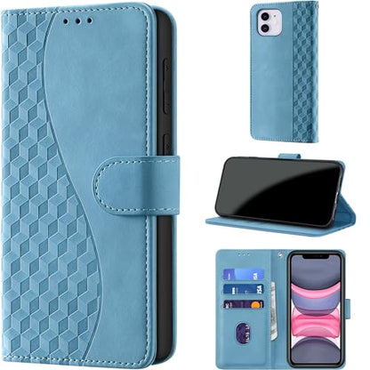Flip Wallet Case for iPhone 11 PU Leather Light Blue | RFID Blocking, 3 Card Slots & 1 Cash Pocket, Magnetic Closure, Kickstand Function, Leather Flip Case for iPhone 11 - color: Light blue