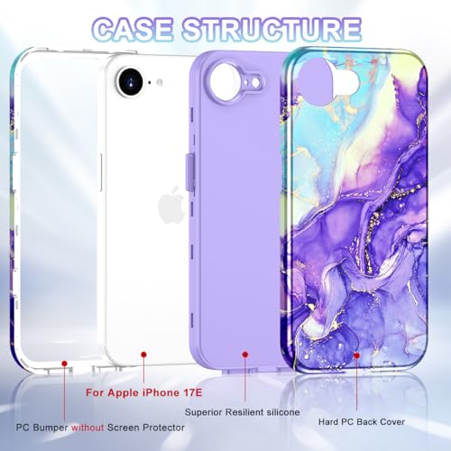 Btscase Compatible with iPhone 17e Case 6.1 Inch 2026,Marble Pattern 3 in 1 Heavy Duty Shockproof Full Body Rugged Hard PC+Soft Silicone Drop Protective Women Girl Phone Cases, Cobalt Violet - color: Cobalt Violet, size: iPhone 17e