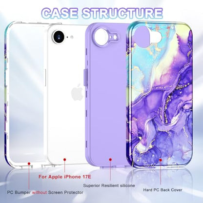 Btscase Compatible with iPhone 17e Case 6.1 Inch 2026,Marble Pattern 3 in 1 Heavy Duty Shockproof Full Body Rugged Hard PC+Soft Silicone Drop Protective Women Girl Phone Cases, Cobalt Violet - color: Cobalt Violet, size: iPhone 17e