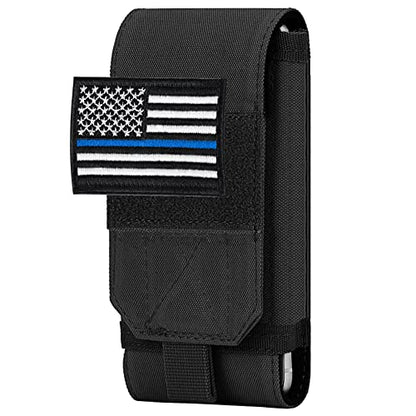 Tactical Molle Phone Case, Heavy Duty Loop Belt Holster Pouch with Flag Patch for iPhone 17 Pro Max/16 Pro Max/16 Plus/16 Pro/16/15 Pro Max/14 Pro Max/13 Pro Max, for Galaxy S24 Ultra - color: Black