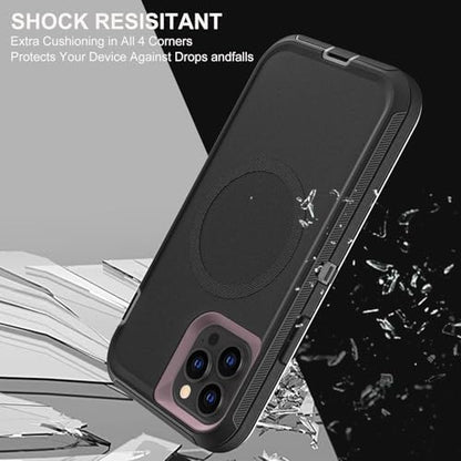 YKHJKLEC for iPhone 12/12 Pro Case, Compatible with Magsafe, Military Grade 3 in 1 Heavy Duty Shockproof/Drop Proof/Dust Proof with 2Pcs Tempered Glass Screen Protector (New-Black/Grey) - color: New-Black/Grey