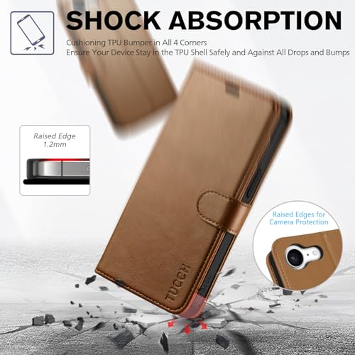 TUCCH Wallet Case for iPhone 17e & iPhone 16e (6.1"), 4 Card Holders, Brown | RFID Blocking, Viewing Stand, Shockproof TPU Shell, PU Leather, Magnetic Closure, Protective Folio Flip Cover - color: Brown