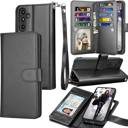 Tekcoo Galaxy A15 5G Cellular Phone Case, PU Leather Wallet, Detachable Magnetic Hard Case, Kickstand, Card Slots [W-Black] - color: W-Black