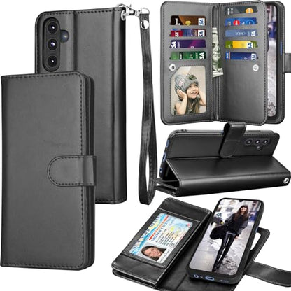 Tekcoo Galaxy A15 5G Cellular Phone Case, PU Leather Wallet, Detachable Magnetic Hard Case, Kickstand, Card Slots [W-Black] - color: W-Black