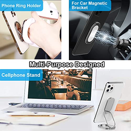 Phone Ring Holder Finger Kickstand, Foldable 360° Rotation Cellphone Grip for Desk, Office Desktop, Cell Phone Stand Compatible with iPhone Smartphones Tablets (with Magnetic Car Mount) - color: Silver