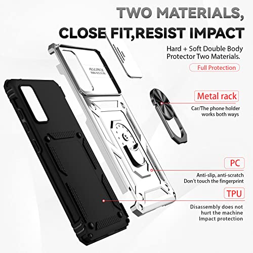 for Samsung Galaxy S20 FE 5G Case with Camera Lens Cover HD Screen Protector, Military-Grade Drop Tested Magnetic Ring Holder Kickstand Protective Phone Case for Samsung Galaxy S20 FE 5G (Silver) - color: Silver with camera cover Military-Grade 2nd gen