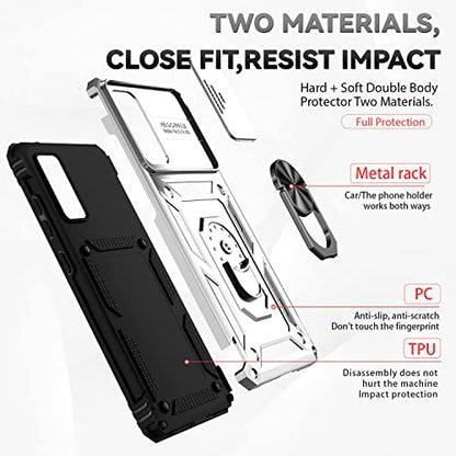 for Samsung Galaxy S20 FE 5G Case with Camera Lens Cover HD Screen Protector, Military-Grade Drop Tested Magnetic Ring Holder Kickstand Protective Phone Case for Samsung Galaxy S20 FE 5G (Silver) - color: Silver with camera cover Military-Grade 2nd gen