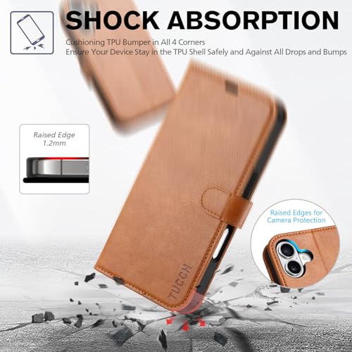 TUCCH Case Wallet for iPhone 17 6.3" 2025, RFID Blocking Folio, Light Brown | 4 Card Holders, Kickstand, PU Leather, Magnetic Closure, Shockproof TPU Shell, Protective Flip Cover - color: Textured Light Brown