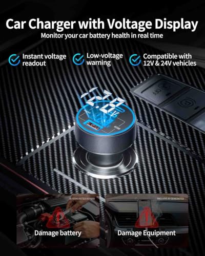 130W 3-Port USB C Super Fast Car Charger (with Voltage Display) for Samsung