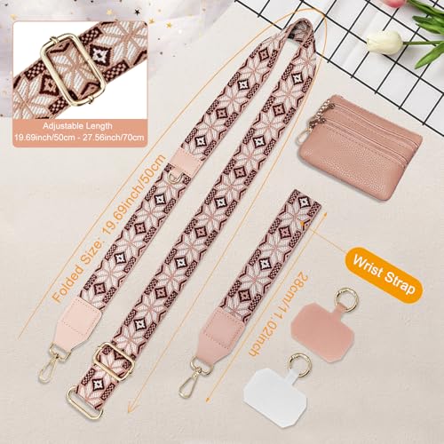 Cell Phone Lanyard with Wallet - Anti-Theft Crossbody Adjustable Phone Strap for Most Smartphones, for Men & Women - color: Pink