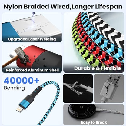 Travel Essentials 4 in 1 Multi Charging Cable for iWatch Charger, 1Pcs 5FT - color: Black&Red&Green&Blue