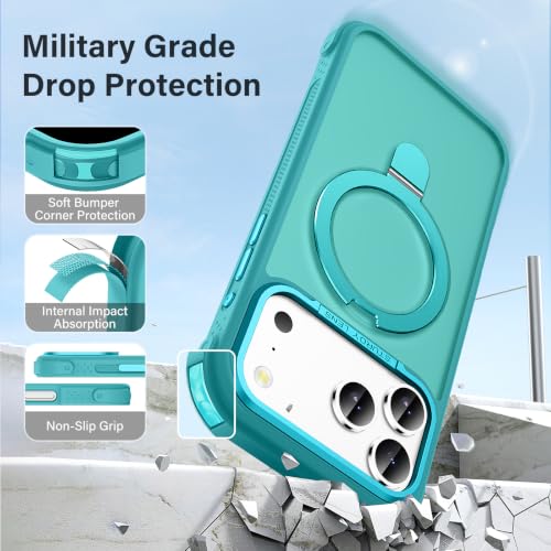 Designed for iPhone 17 Pro Max Case with Magnetic Stand, Darkcyan | Certified Drop Protection, Great Grip Feeling, Matte Translucent Back Slim Shockproof Phone Cover - color: Darkcyan, size: Iphone 17 Pro Max