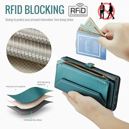 for Samsung Galaxy S24 Ultra Wallet Case with Card Holder, Green | RFID Blocking Slots, Crossbody Lanyard, Wrist Strap, Zipper Pocket Purse Handbag, Magnetic Closure - color: Green, size: Galxay S24 Ultra