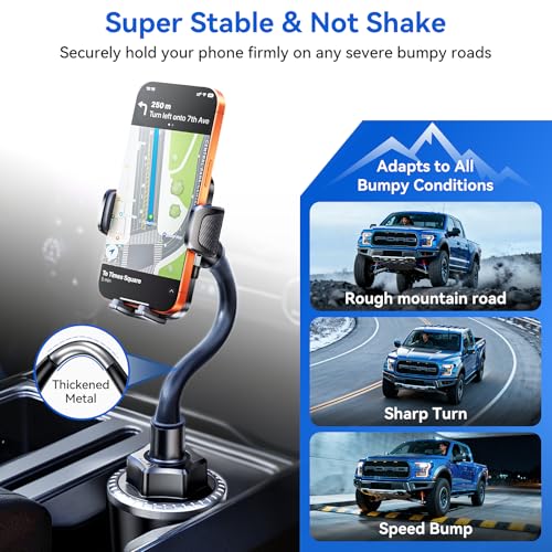 Rorhxia 13 inch Cup Holder Phone Holder, [Enjoy Convenience, Flexibility, Stability] Gooseneck Cup Phone Mount, Fit for All Phones, iPhone 17/16/15/14/13/12 Pro Max/Samsung S24/S23/S22