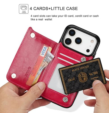 for iPhone 17 Pro Max Wallet Case with Screen Protector, Slim PU Leather Protective Case with Card Holder[RFID Blocking] Kickstand Cover 6.9“-Rose Red - color: Rose Red