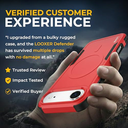 LOOXER® Heavy Duty Rugged Magnetic Case for iPhone 17 Air (6.5”) | Military Grade Shockproof Protection,MagSafe Compatible+ Tempered Glass Included (Red, 17 Air) - color: Red, size: 17 Air