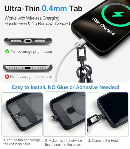 Phone Lanyard Crossbody, Convertible Phone Wrist Strap, Adjustable Anti-Theft Lanyard with 2 Phone Tether Tabs, Universal Cell Phone Strap for iPhone 17 Pro Max Case - color: Z- Midnigt Black