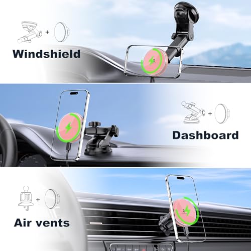 for Mag-Safe Car Mount Charger Dash Windshield Vent Magnetic Phone Holder - color: Pink