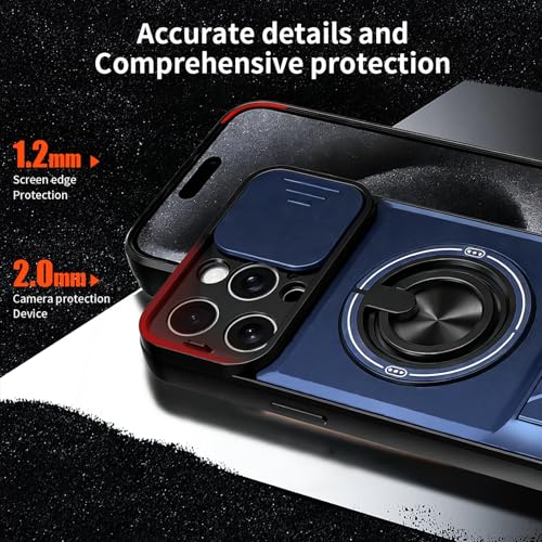 Dssairo for iPhone 15 Pro Max case with 360°Rotation Magnetic Ring Compatible with MagSafe Slide Camera Cover Foldable Stand Military-Grade Shockproof Protective case (Blue, iPhone 15 Pro Max) - color: Blue, size: iPhone 15 Pro Max
