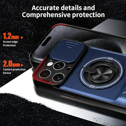 Dssairo for iPhone 15 Pro Max case with 360°Rotation Magnetic Ring Compatible with MagSafe Slide Camera Cover Foldable Stand Military-Grade Shockproof Protective case (Blue, iPhone 15 Pro Max) - color: Blue, size: iPhone 15 Pro Max