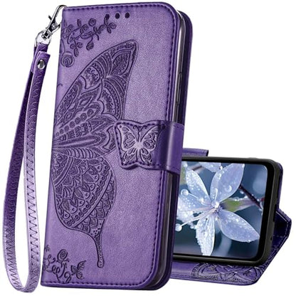 for Samsung Galaxy A17 5G Phone Case Wallet,Purple | Butterfly Embossed PU Leather, Credit Card Holders, Wrist Strap, Magnetic Closure, Flip Protective Purse Cover for Women Men - color: Purple