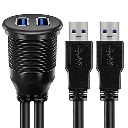 2 Ports USB 3.0 Extension Cable, Flush Mount Car Truck Boat Motorcycle Dashboard Panel Adapter-3 Feet
