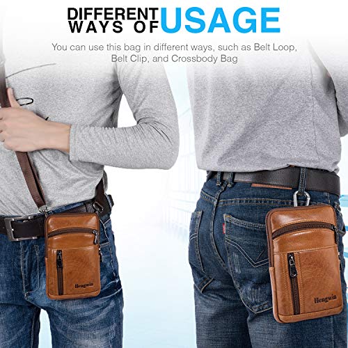 Genuine Leather Crossbody Bag for Men/Women, Small Messenger Bag Cell Phone Purse Shoulder Holster Passport Pouch - color: Brown