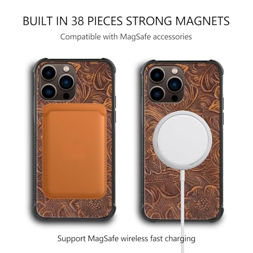 Leather Case Compatible With iPhone14 Pro Max Wallet 6.7" | Genuine Leather 2-in-1 Magnetic Detachable Shockproof,Flip Folio Cover with Card Slot, Wireless Charging RFID Blocking Brown - color: Dark Brown, size: 6.7"-14 Pro Max