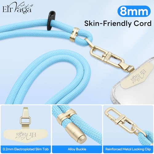 Adjustable Anti-Theft Phone Lanyard Neck & Crossbody Strap with 0.2mm Metal Tab & Comfort-Fit 8mm Rope(Sky Blue) - color: Sky Blue
