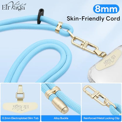 Adjustable Anti-Theft Phone Lanyard Neck & Crossbody Strap with 0.2mm Metal Tab & Comfort-Fit 8mm Rope(Sky Blue) - color: Sky Blue