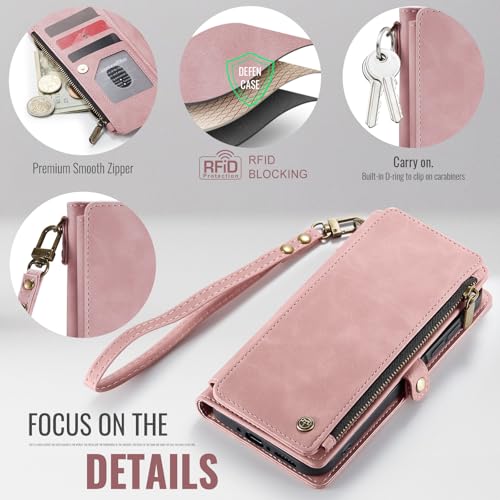 Defencase for Samsung Galaxy A26 5G Wallet Case with Card Holder, Rose Pink | RFID Blocking, Zipper Pocket, Durable PU Leather, Wrist Strap, Fashion Snap Flip Phone Cases Cover with Stand for Women Men - color: Airy Rose Pink