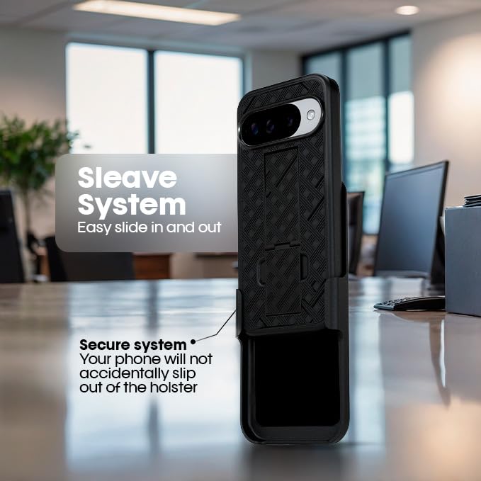 MOTIVE for Google Pixel 10/10 Pro Case with Belt Clip, Kickstand | 6.3" | Ranger v1 Series, Black, 360° rotating holster, open-top/open-bottom port access, textured grip, slim design, field-ready - size: Pixel 10 & 10 Pro