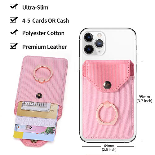 Self Adhesive Phone Card Wallet with Ring Stand Flip Cover Dark Pink - color: Dark Pink