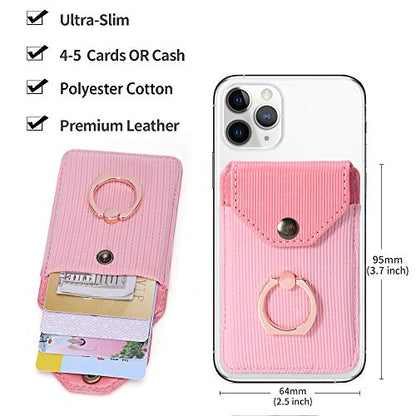 Self Adhesive Phone Card Wallet with Ring Stand Flip Cover Dark Pink - color: Dark Pink
