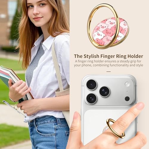 Cell Phone Ring Holder, Cute Phone Ring Grip Stand, 360°Rotation Funny Metal Kickstand Finger Grip Cute Pink Pigs - color: Cute Pink Pigs