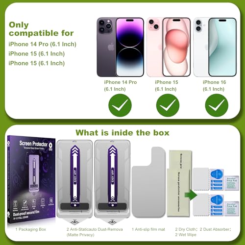 Matte Privacy Glass Screen Protector for iPhone 14 Pro/15/16